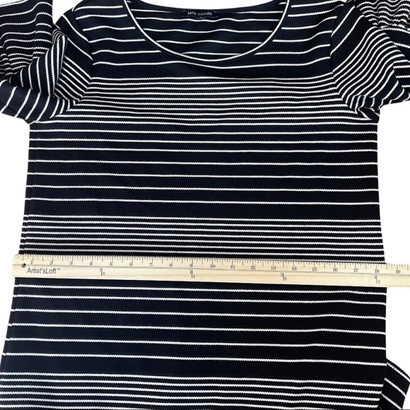 Max Edition Women’s Black Striped Bell Sleeved Pullover MIDI Career Casual Dress - Picture 12 of 14
